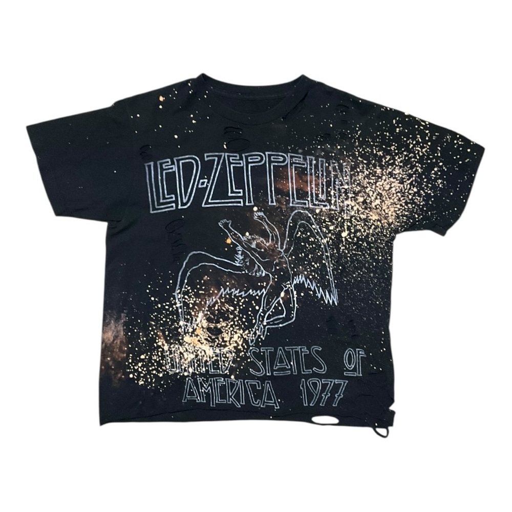 ⚡️ Led Zeppelin 1977 Tour Tee 🖤 Bleached‎ Distressed Rock Graphic Shirt M - Picture 2 of 5